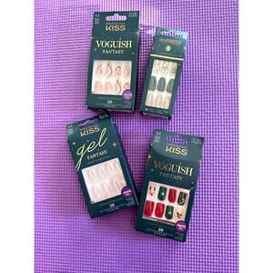 Lot of 4 Kiss Voguish Fantasy Nails Glue Included Ready to Wear Gel, Press-On